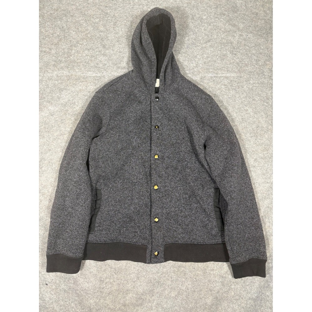 Old Navy Men's Dark Charcoal Heather Fleece Baseball Jacket Hooded Size XXL